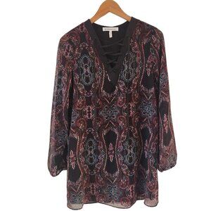 BCBG Generation Paisley Printed Long Sleeve Shift Dress Short Mini Women's XS